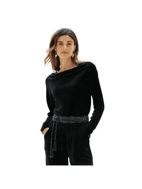 Peruvian Connection Black Victoria Velour Drape Neck Top